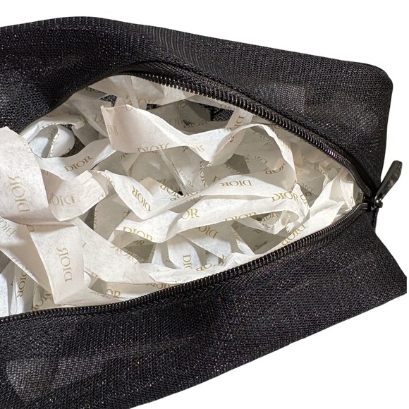 Dior Cosmetic Pouch Black Mesh Logo Zippered Travel Makeup Bag - Picture 4 of 7